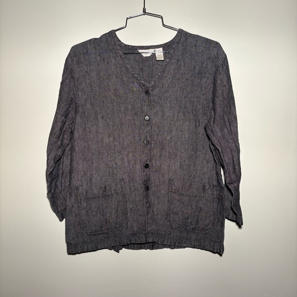 J. Jill Linen V-Neck Button Up Lightweight Jacket - Picture 3 of 8